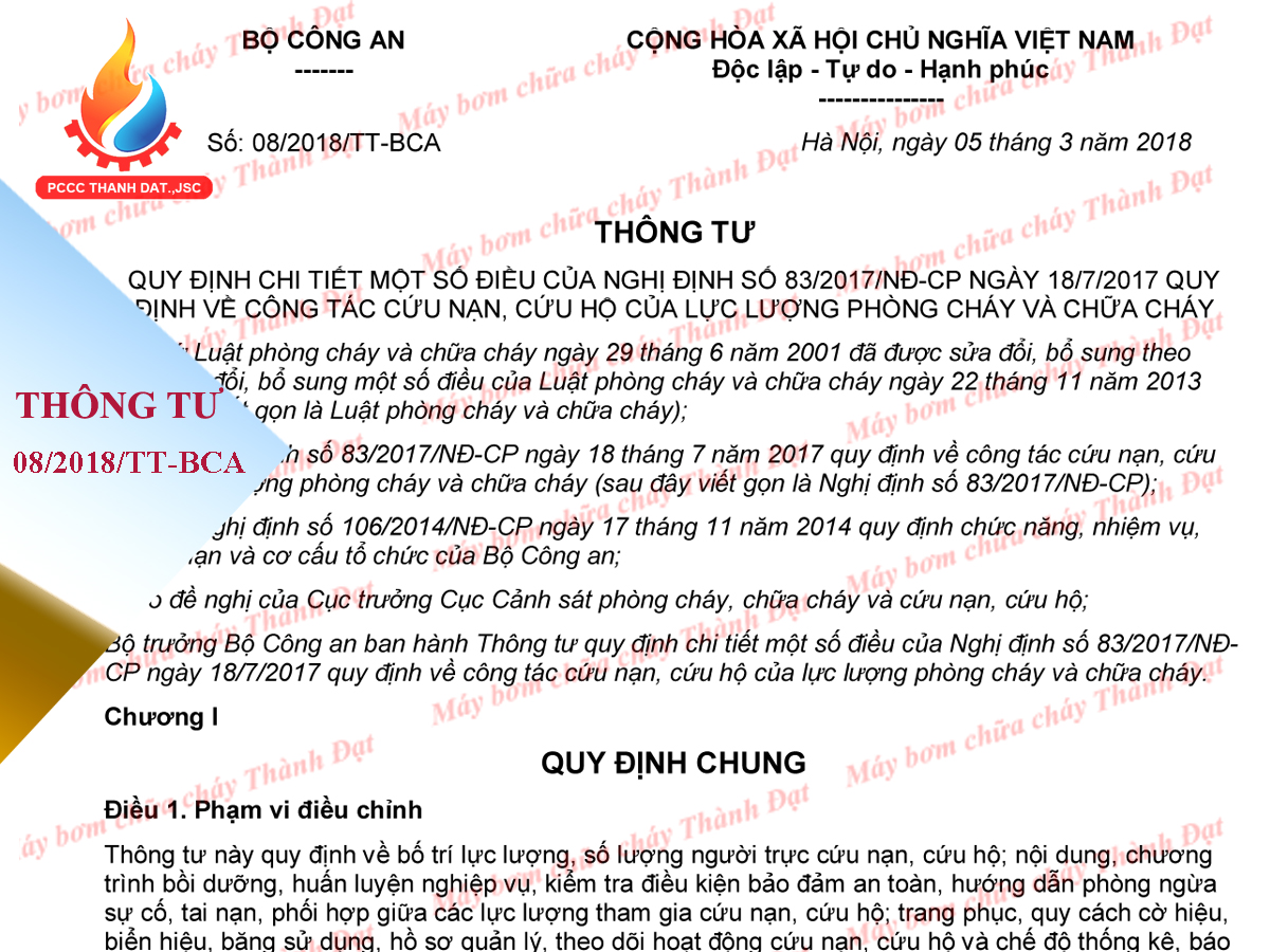 Thông tư 08/2018/TT-BCA quy định về công tác CNCH của lực lượng PCCC