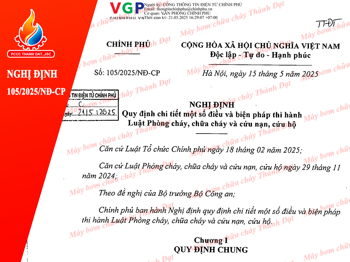 Nghị định 105/2025/NĐ-CP Quy định chi tiết 1 số điều và biện pháp thi hành Luật PCCC và cứu nạn, cứu hộ Nghị định 105/2025/NĐ-CP Quy định chi tiết 1 số điều và biện pháp thi hành Luật PCCC và cứu nạn, cứu hộ