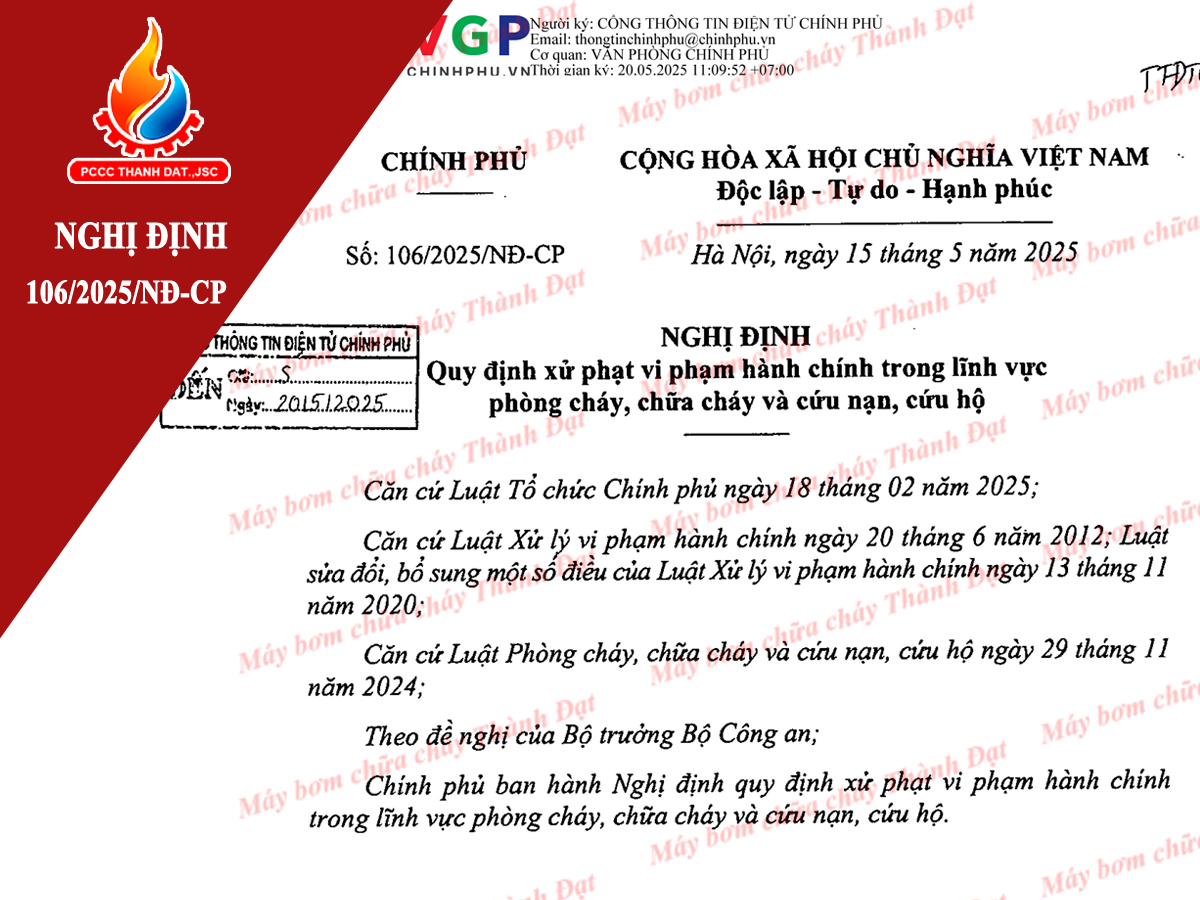 Nghị định 106/2025/NĐ-CP Quy định xử phạt vi phạm hành chính trong lĩnh vực PCCC và CNCH Nghị định 106/2025/NĐ-CP Quy định xử phạt vi phạm hành chính trong lĩnh vực PCCC và CNCH