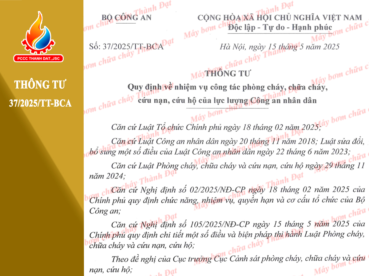 Thông tư 37/2025/TT-BCA Quy định về nhiệm vụ công tác PCCC, CNCH của lực lượng CAND Thông tư 37/2025/TT-BCA Quy định về nhiệm vụ công tác PCCC, CNCH của lực lượng CAND