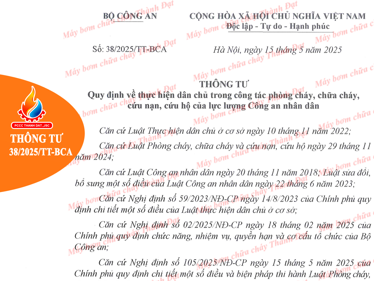 Thông tư 38/2025/TT-BCA Quy định về thực hiện dân chủ trong công tác PCCC, CNCH của lực lượng CAND Thông tư 38/2025/TT-BCA Quy định về thực hiện dân chủ trong công tác PCCC, CNCH của lực lượng CAND