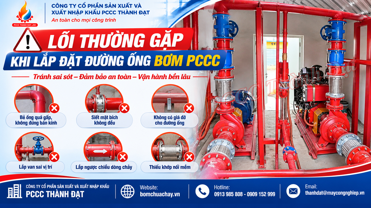 Lỗi thường gặp khi lắp đặt đường ống đẩy bơm PCCC